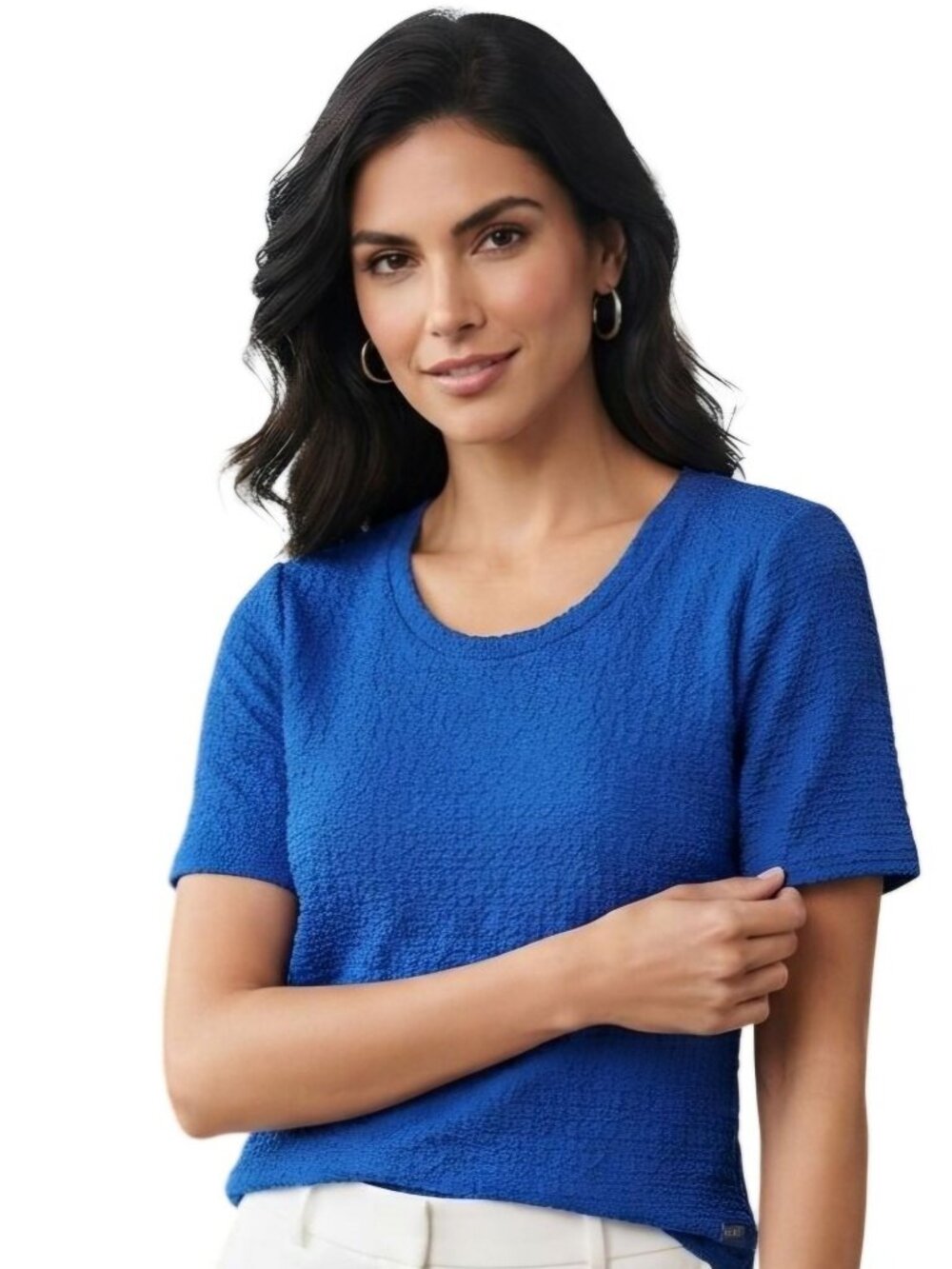 DKNY Trending Cobalt Blue All Season Textured Stretch Top Size M